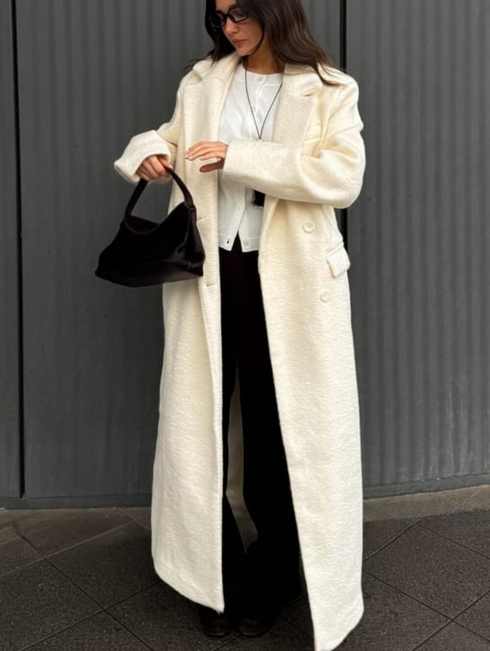 NA-KD Long Straight White Coat Teddy Peacoat Beige Cream Maxi